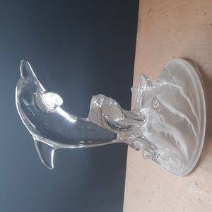 Vintage Crystal Dolphin with Frosted Glass Base